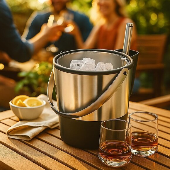 Insulated Ice Bucket, 4 Quart / 3.8 L, Stainless Steel, Black. - Picture 2 of 7